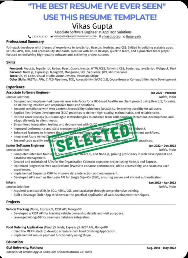 professional resume guide showing ATS friendly resume structure